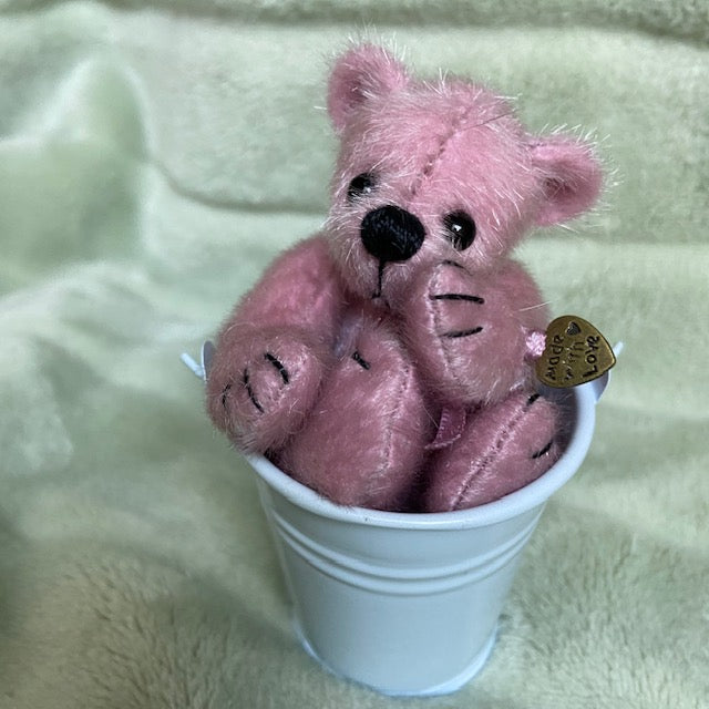 Bebe Bear in a bucket (pink) - Hand made collectable bear